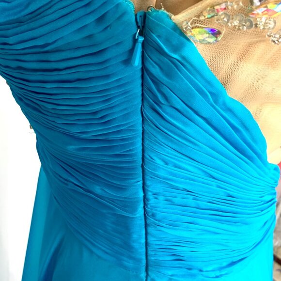 Rachel Allan Embellished Hand Beaded Gown Prom 8 Turquoise Pageant Formal Dress - Picture 8 of 12